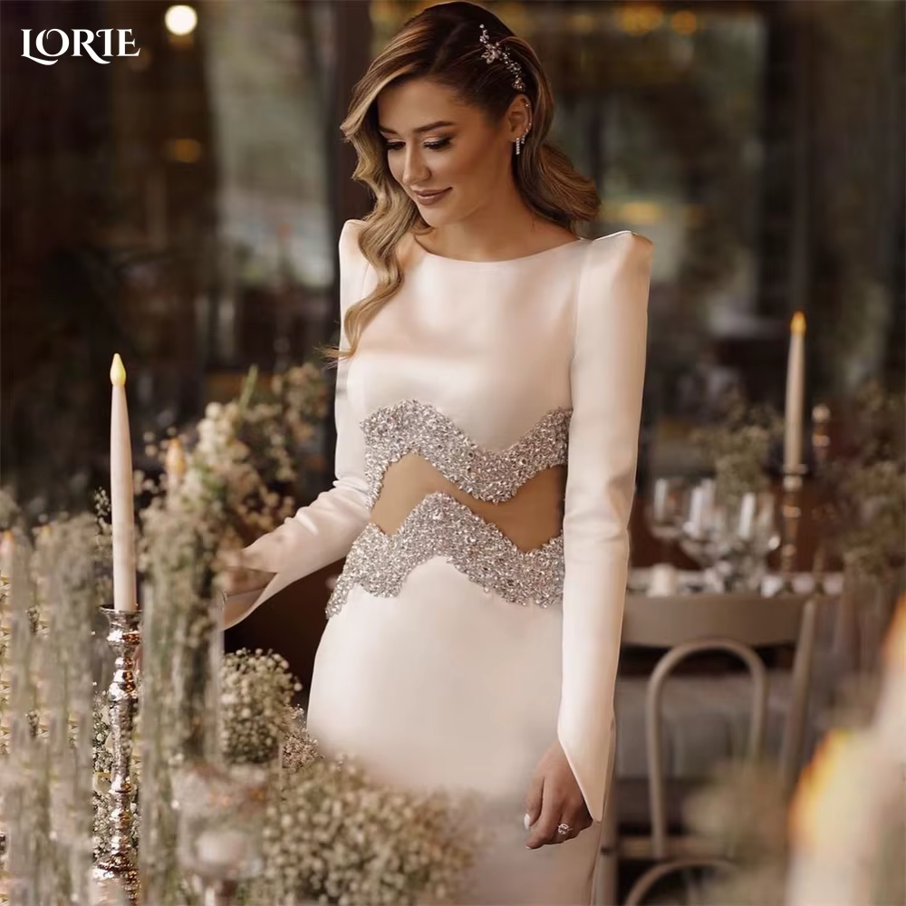 LORIE-Robe de Mariée Sirène en Satin de Luxe, Manches Cape, Paillettes, Couleur Unie, Sexy, pour Pat