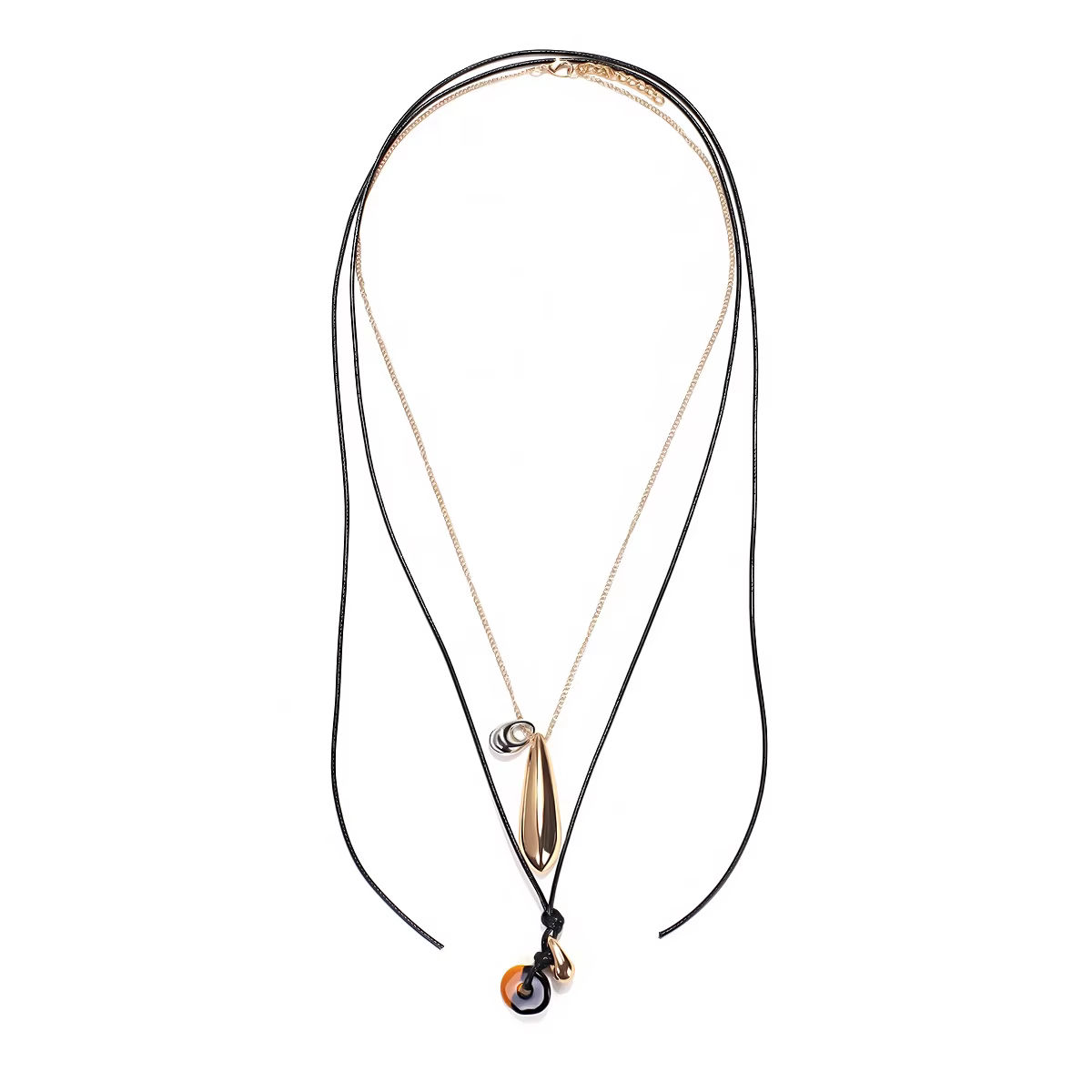 Collier pendentif goutte d'eau ZAA vintage 2 pièces/ensemble avec longue corde en cuir et chaînes mé