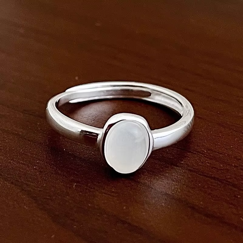 Bague classique Simple en argent Sterling, ovale et calcédoine blanche réglable pour femmes et fille