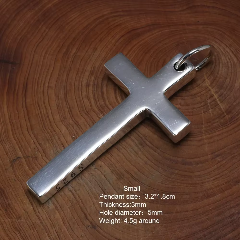 Pendentif croix en argent Sterling 925 massif pour hommes et femmes, lisse, haute polissage, Design 