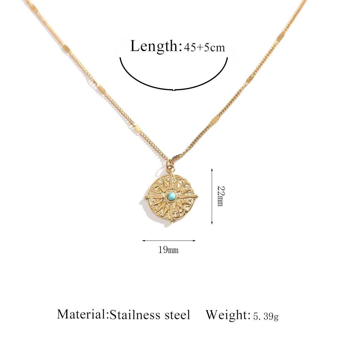 AURORA – colliers avec pendentif Turquoise Vintage pour femmes, collier ras du cou en acier inoxydab