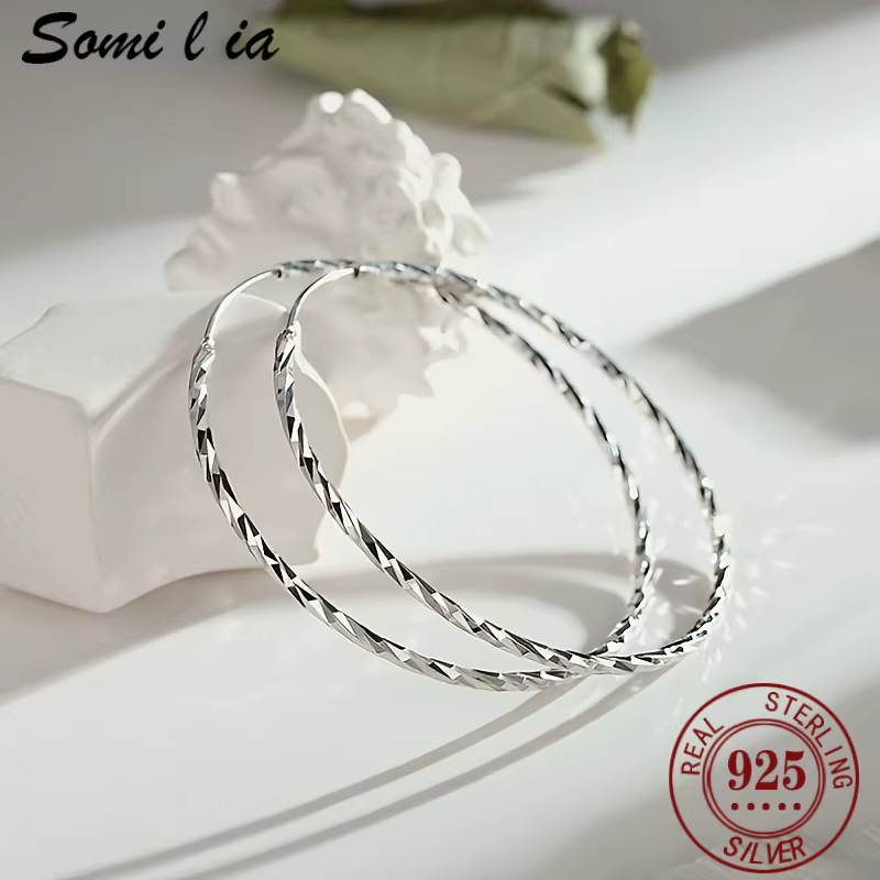 Senlissi - Boucles d'oreilles créoles en platine pour femmes, bijoux en argent sterling 925, boucles