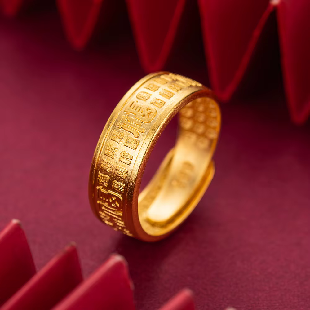 Bague en or véritable 24K 9999 pour homme, motif Cent Bonnes Omelettes, épaisse et réglable, largeur