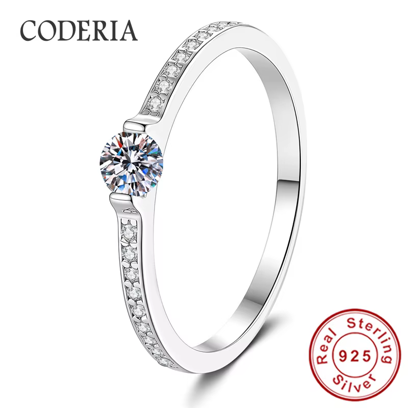 Bague de fiançailles en moissanite 0,3 carat pour femme, plaqué or blanc 18 carats, argent sterling 