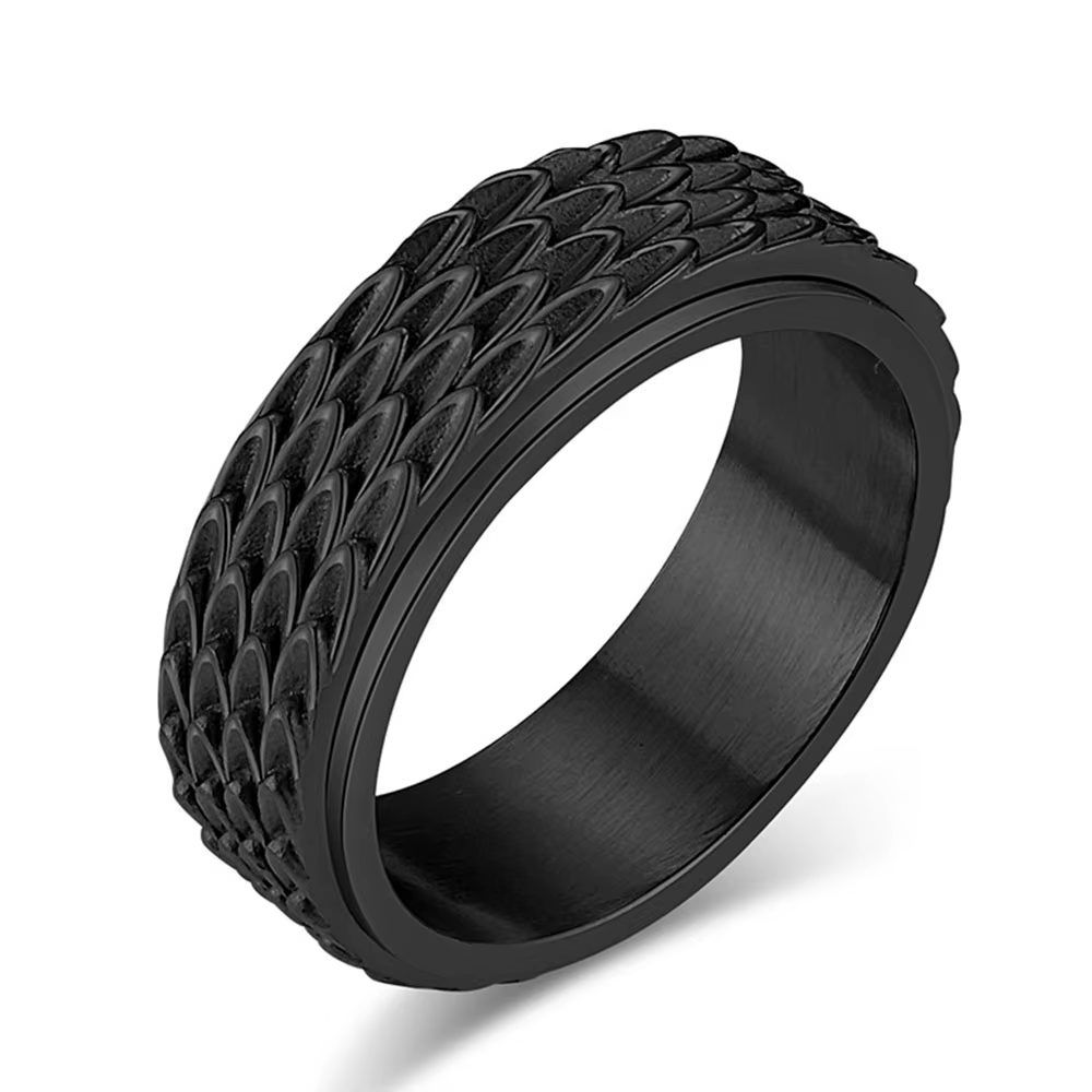 Bague en acier au titane rotatif à l'échelle de dragon rétro, anneau en acier inoxydable, plume d'an
