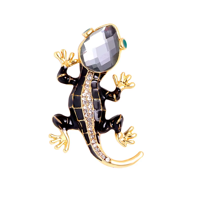 Broche en émail avec biscuits noir, broche salamandre, bijoux fantaisie