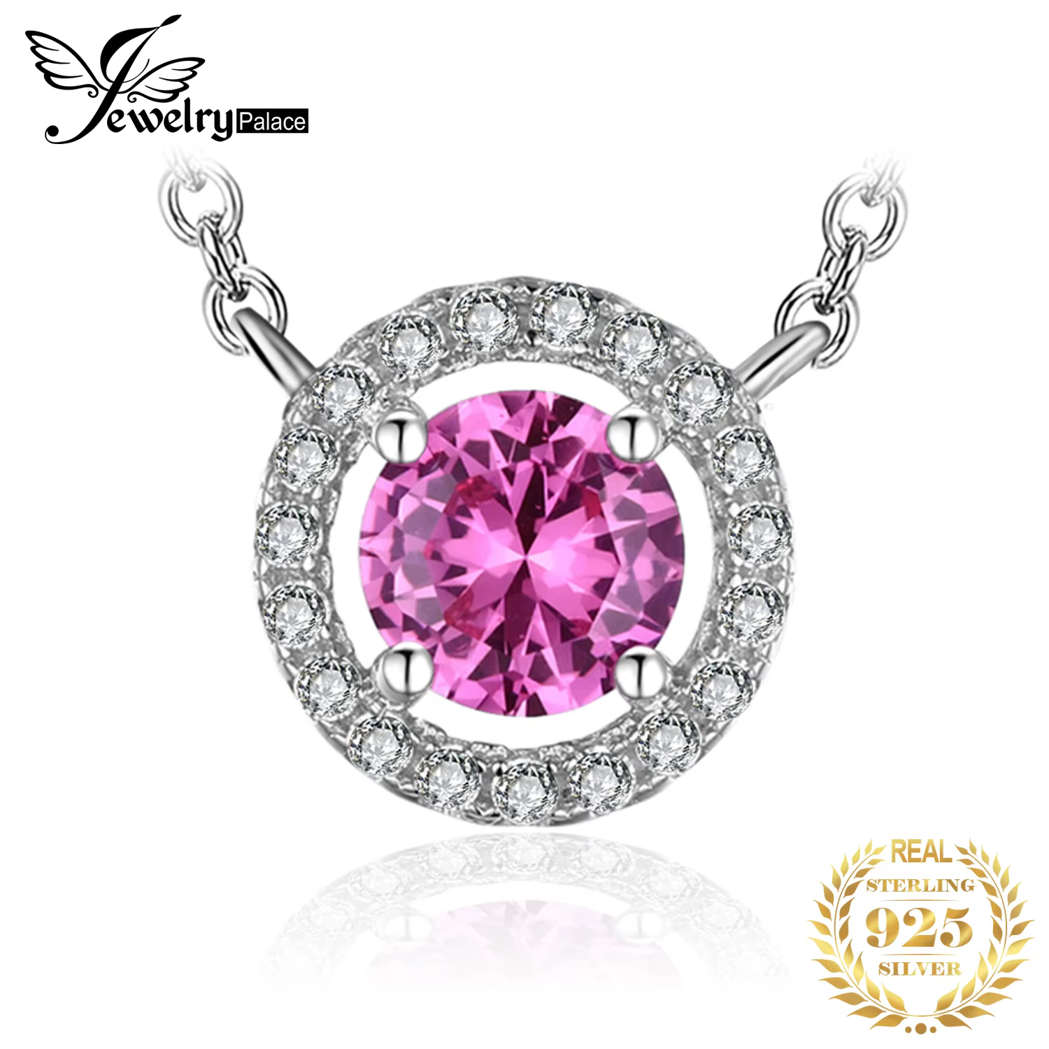 JewelryPalace – collier rond avec pendentif en saphir rose, 1,1 ct, en argent Sterling 925, pour fem