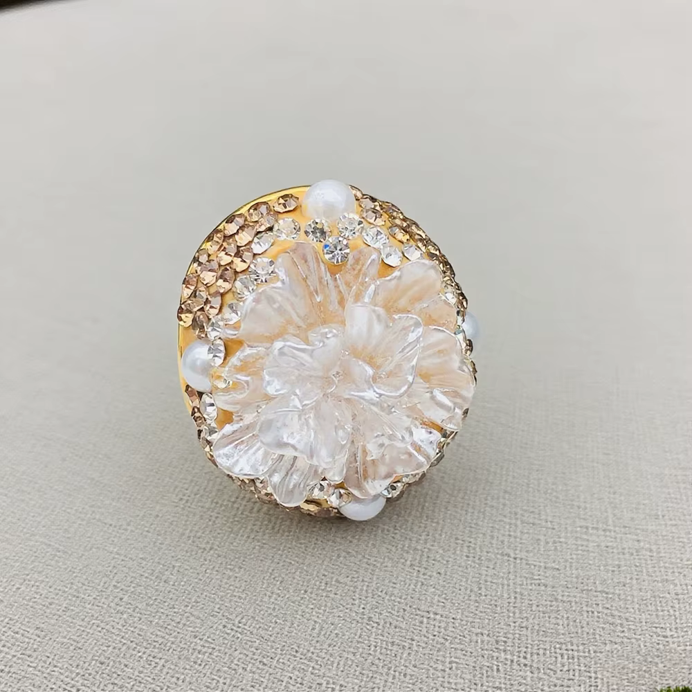 Ensemble de bijoux de fleurs en poudre de coquillage fait à la main, avec perles rondes et strass, b