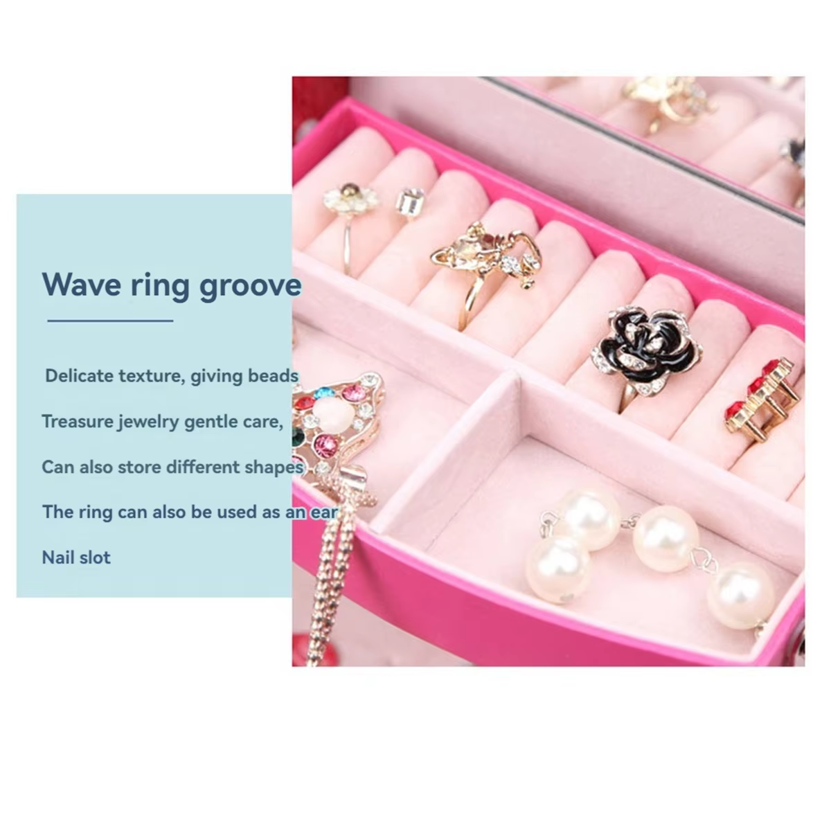 Boîte de Rangement de Bijoux en Cuir PU à 3 Couches, pour Bagues et Boucles d'Oreilles, Emballage Ca