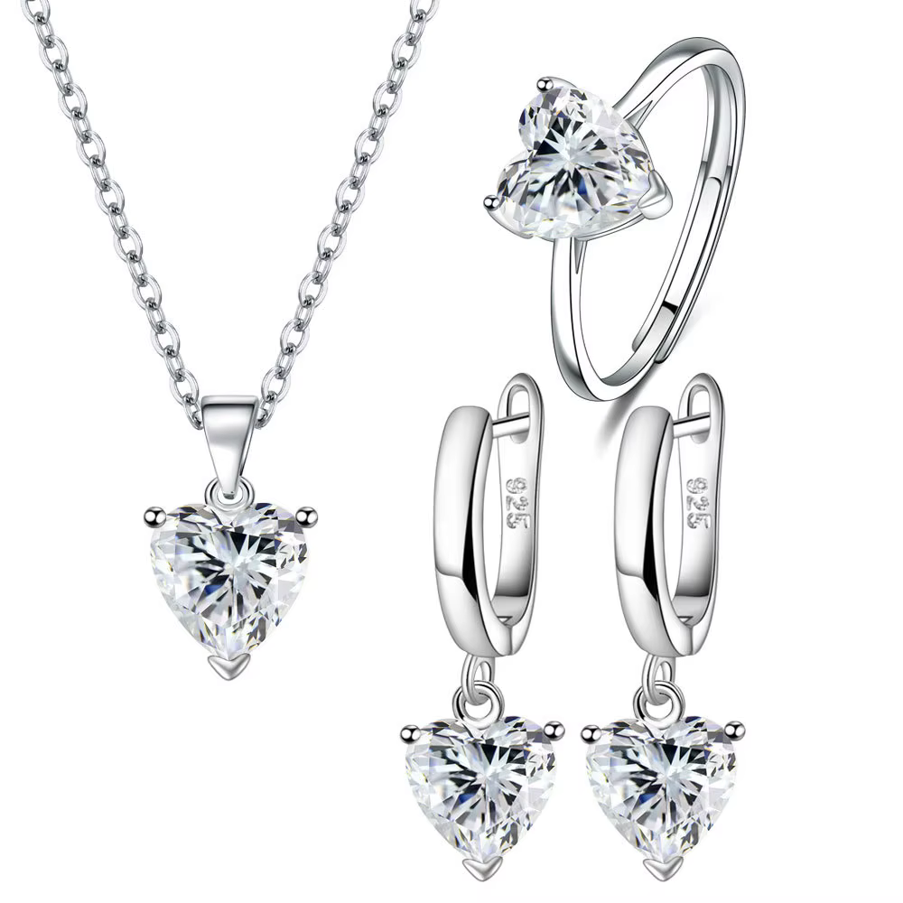 Ensemble de bijoux en argent Sterling 925 pour femmes, bague en Zircon en forme de cœur, boucles d'o