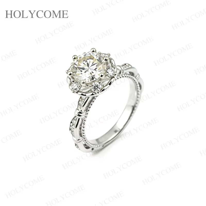 Bague en Moissanite 1,5 carat, ronde, D VVS1, avec certificat, en argent sterling S925, bijoux pour 