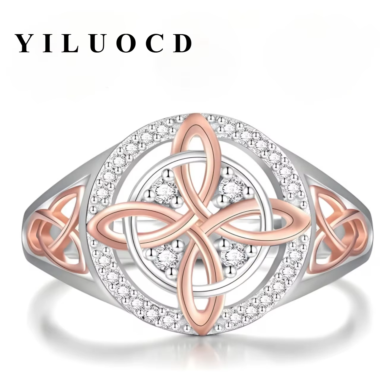 Bagues Nœud de Sorcière Bicolores Originales Plaqué Argent avec Incrustation Complète de Zircons, Bi
