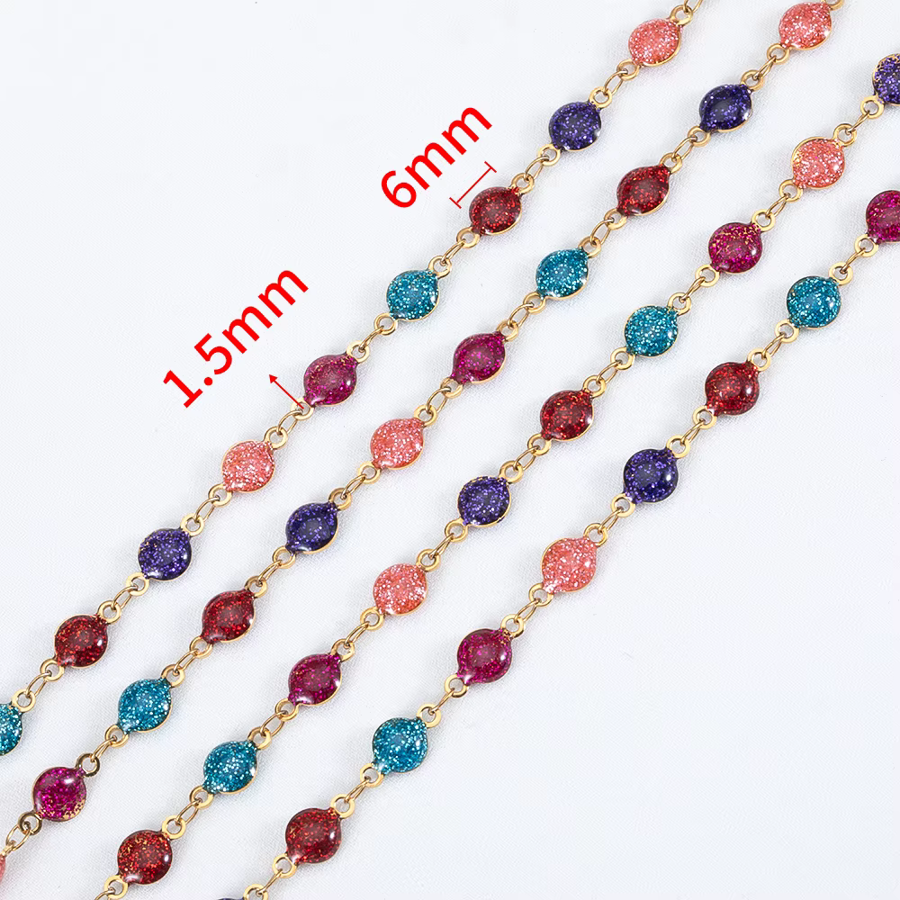 Chaîne en poudre d'acier inoxydable de 1m, fabrication de bijoux, chaînes en émail coloré en vrac po