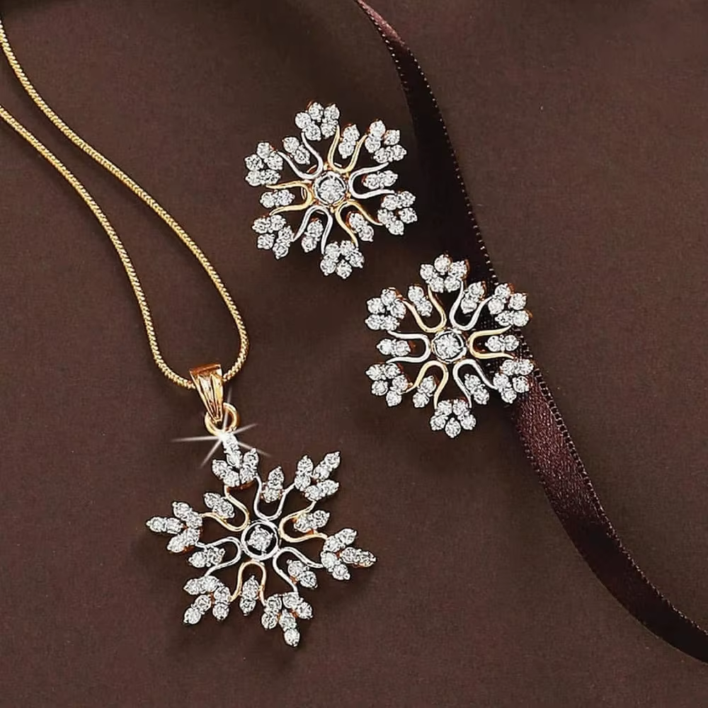 Ensemble de bijoux de luxe pour femmes, couleur argent et or, fleur de neige, fiançailles, mariage, 