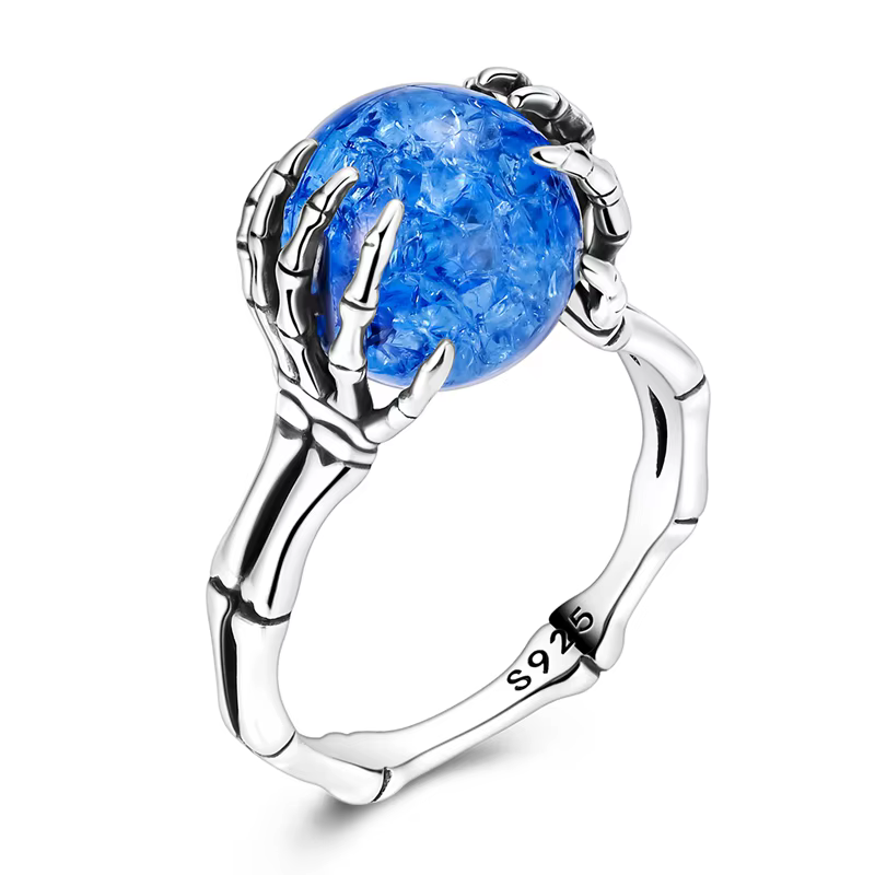 Bague originale en argent Sterling 925, crâne scintillant tenant une perle, bijoux pour femmes et fi