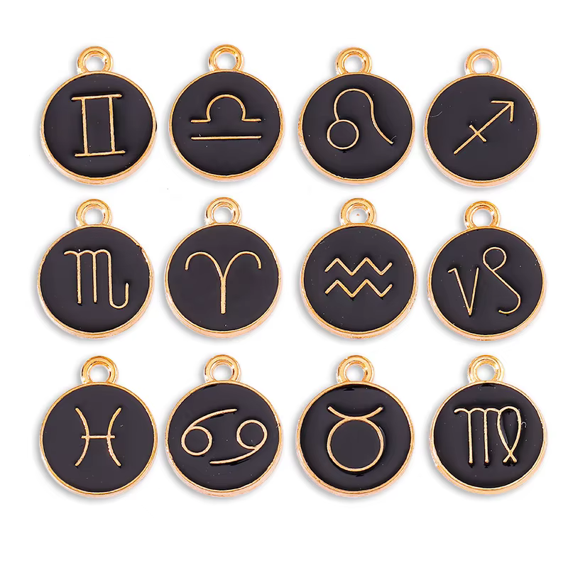 12 Breloques en Alliage Émaillé Lettres et Constellations (Léo, Bélier, Cancer) pour Bracelets, Bouc