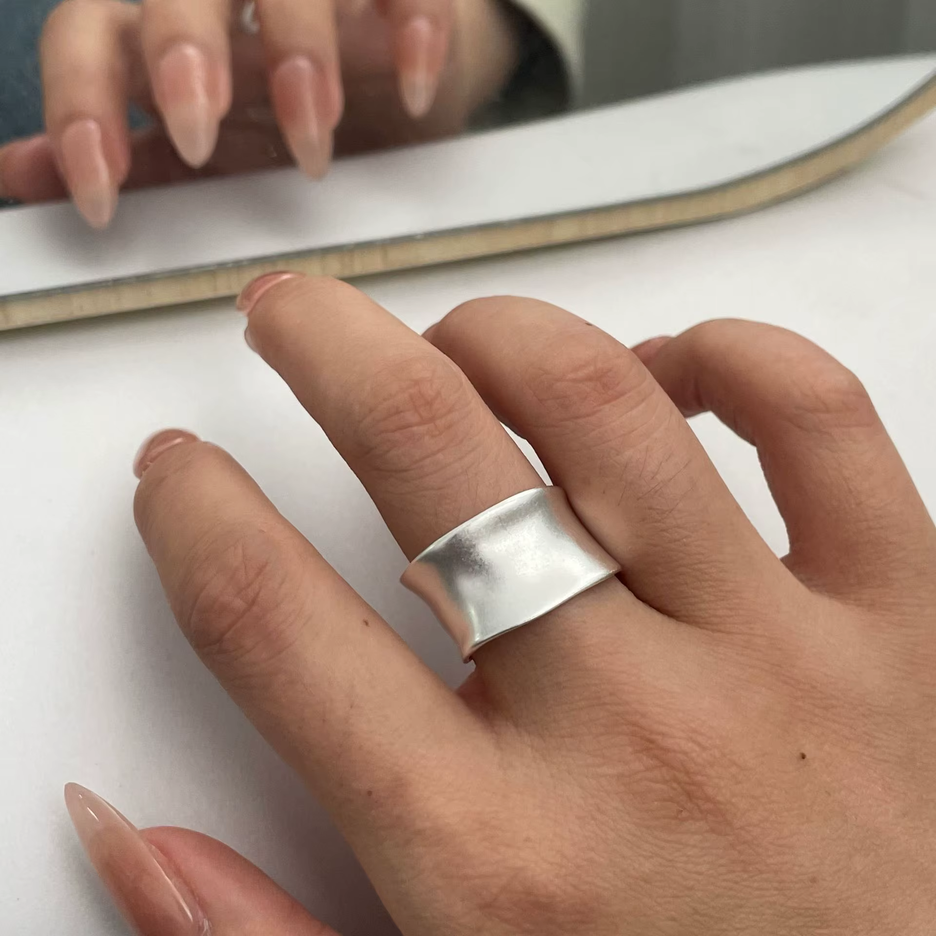 Bague en argent Sterling 925 pour femmes, bijoux large, Simple, ouvert, Vintage, fait à la main, all