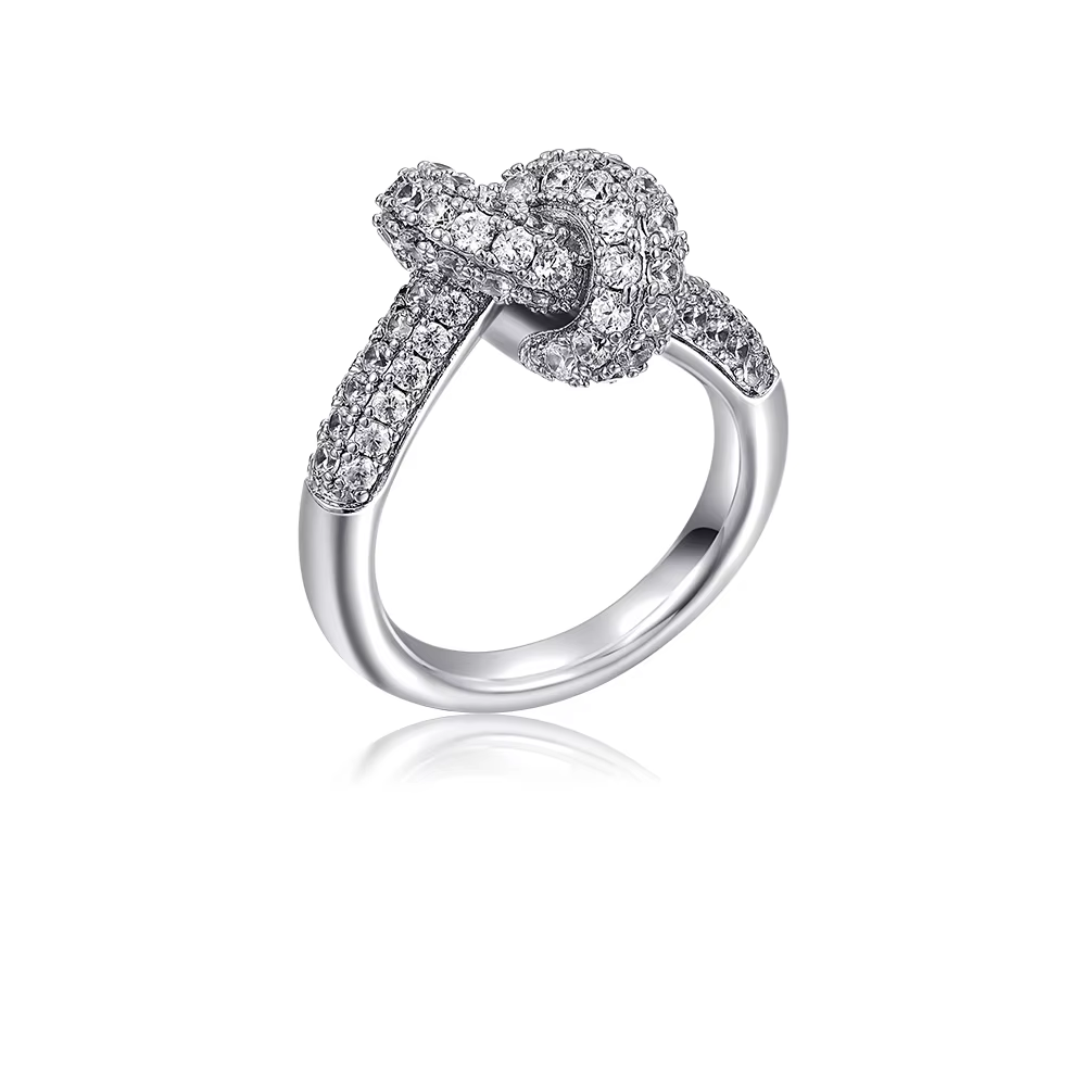 Bague en acier inoxydable avec nœud en CZ coloré de luxe pour femmes, plaquée or, bijoux tendance, c