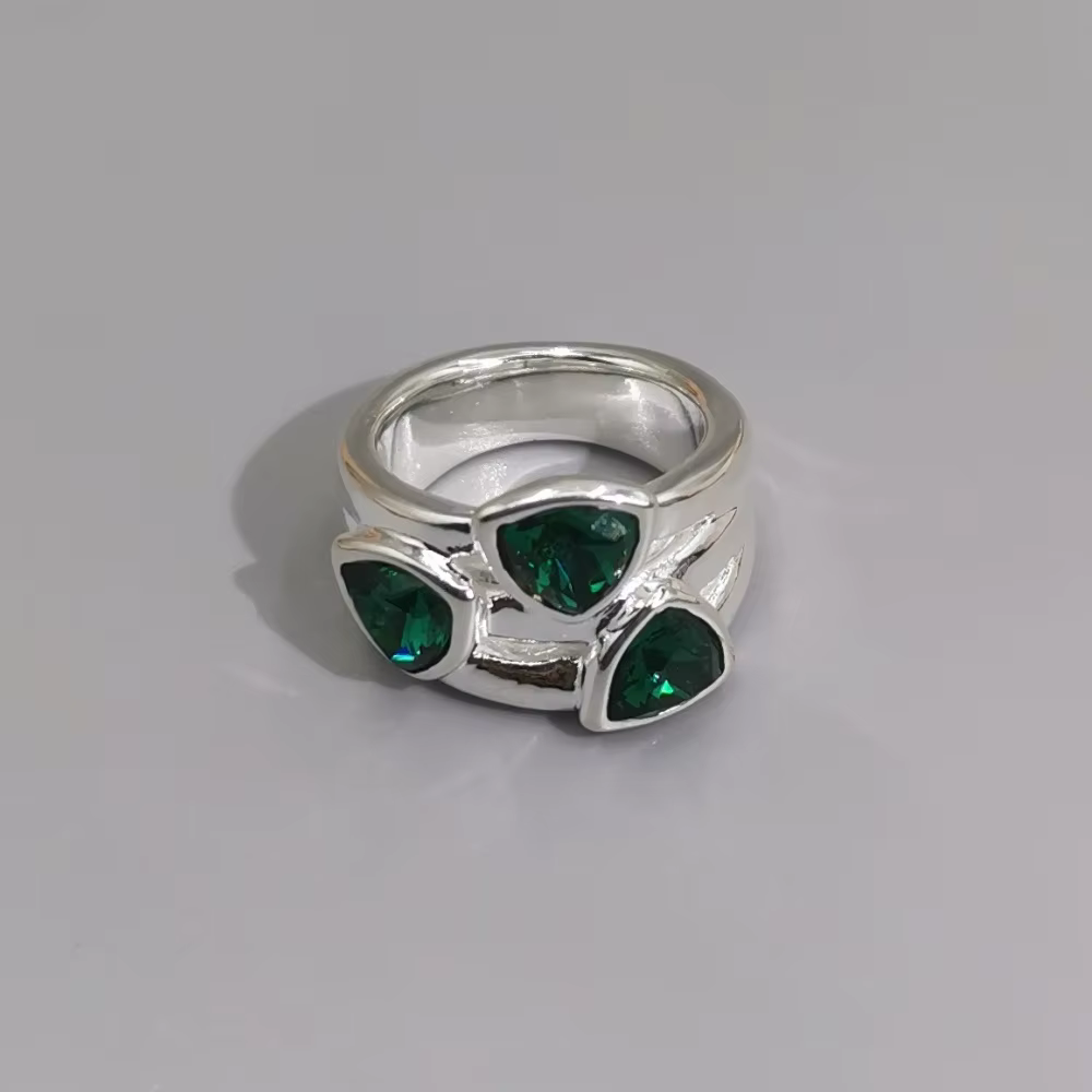 Bague en argent et cristal vert, style féerique brillant et frais, accessoires pour femmes, cadeaux 