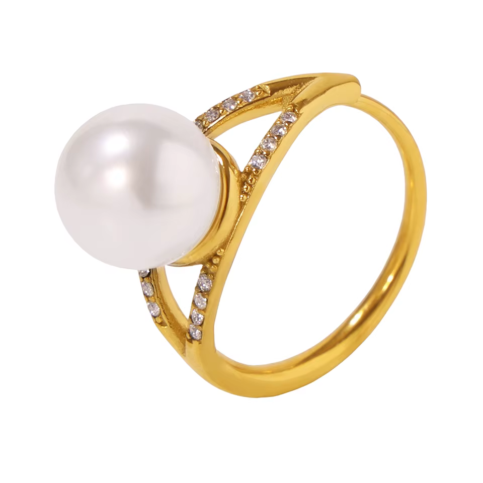 Bagues en fausses perles pour femmes, plaquées or 18 carats, incrustées de zircon, minimalistes, en