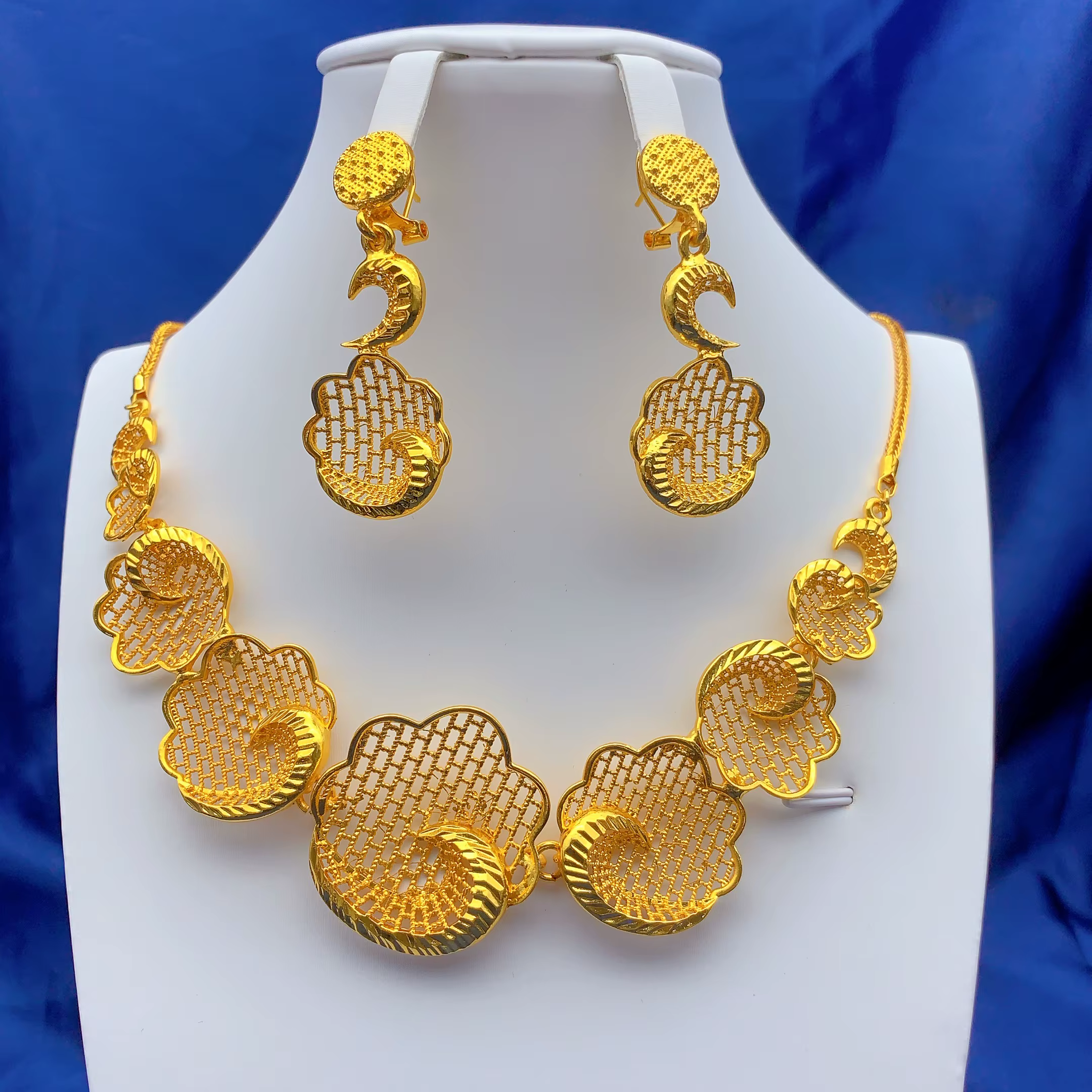 Ensemble de bijoux indiens pour femmes, collier et boucles d'oreilles, couleur or 24K, africain, dub