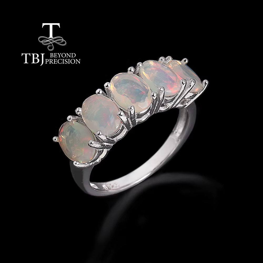 Bague en argent sterling 925 au design classique, ovale naturel, opale 5x7mm, véritable pierre préci
