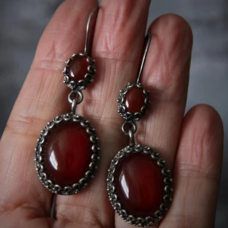 Boucles d'oreilles pendantes ovales vintage incrustées pour femmes, boucles d'oreilles pendantes en 