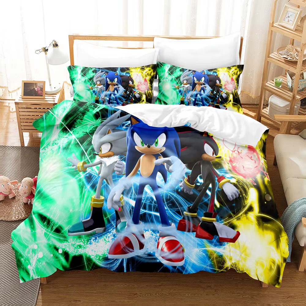 Offre Spéciale : Parure de Lit Sonic Adorable pour Garçon – Housse de Couette et Couette 3D Numériqu