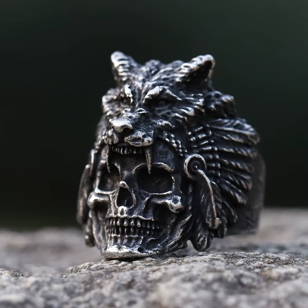 Bague tête de mort et tête de loup en acier inoxydable pour hommes, bijoux punk vintage, design spéc