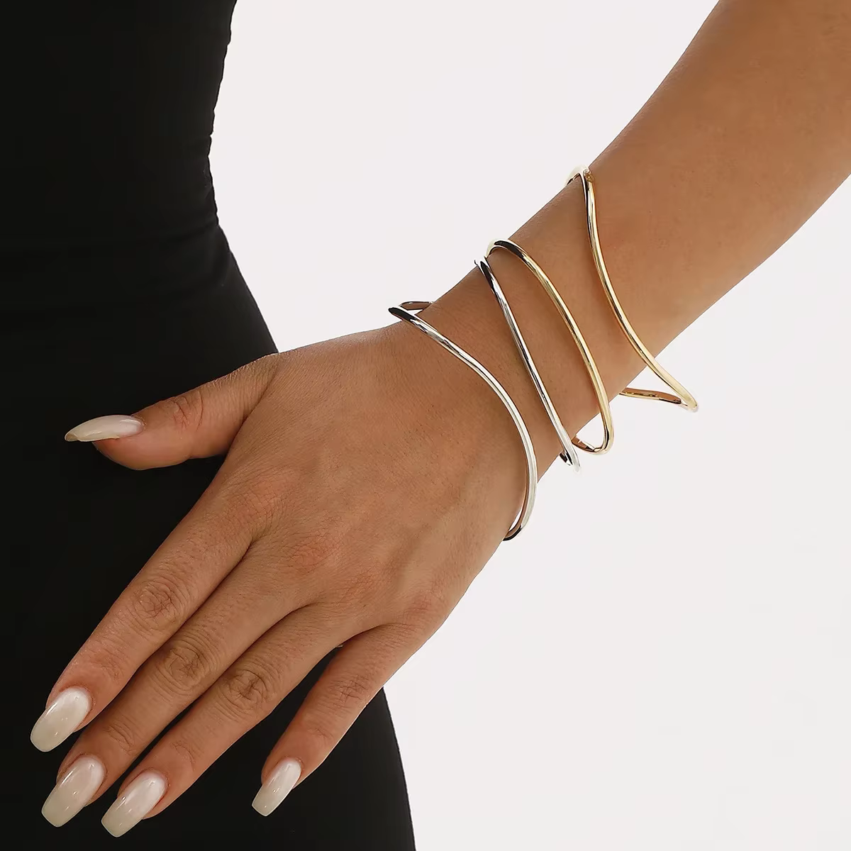 Bracelet ajouré géométrique Double couche B3316, anneau à main ouvert minimaliste à la mode, motif i