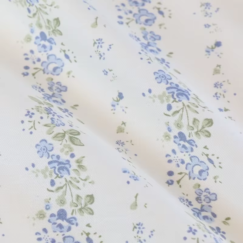 Tissu imprimé floral bleu gris à rayures roses et feuilles, 235x50cm, pour housse de couette, ensemb
