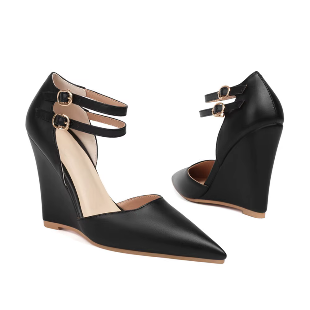 Chaussures à talons compensés et bout fermé pour femmes, sandales Sexy avec sangle à boucle, pour fê
