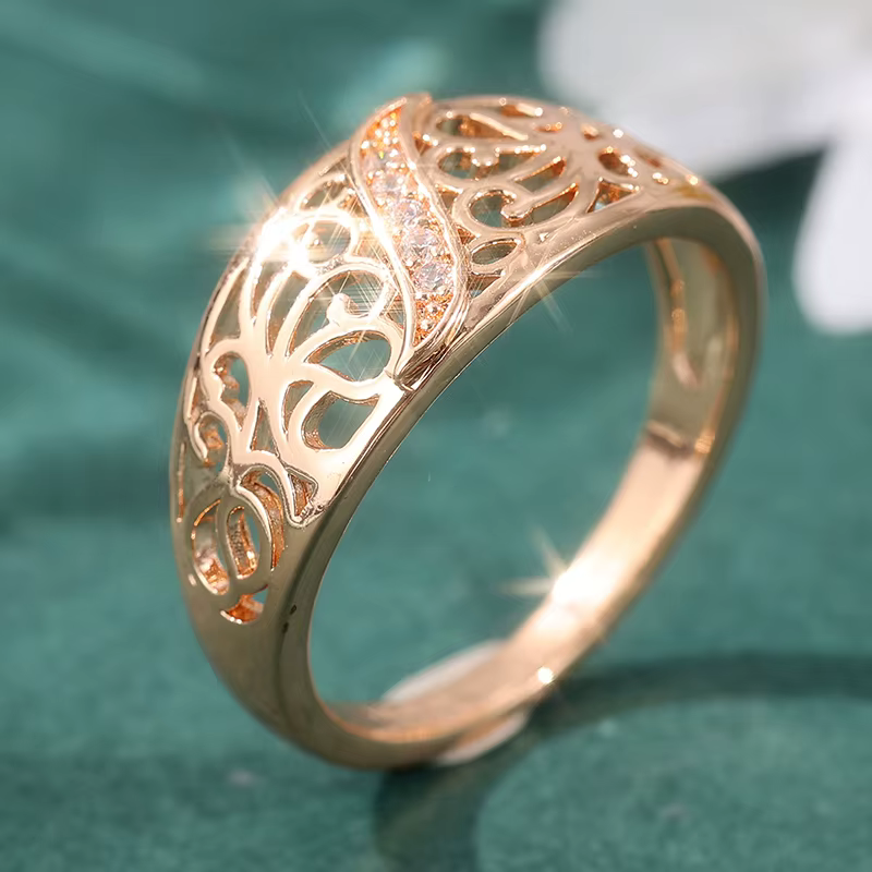 Bague plaquée or à motif floral ajouré, style vintage classique, pour femme, accessoire de bijouteri