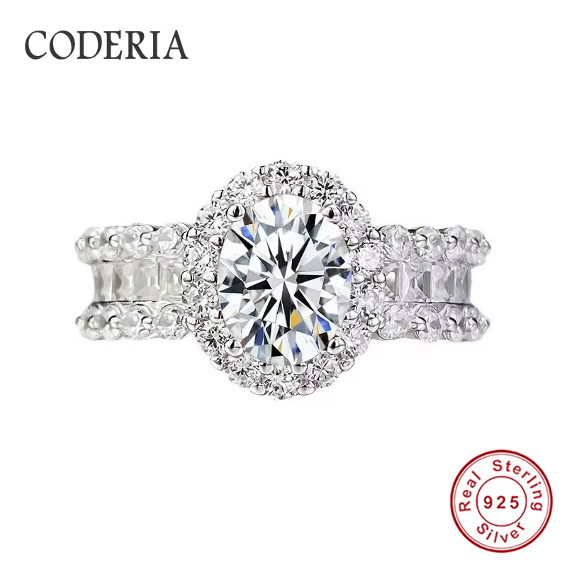 Bague Moissanite ovale 6x8mm plaquée or blanc 18K couleur D VVS 1.5CT argent S925 bagues de mariage 