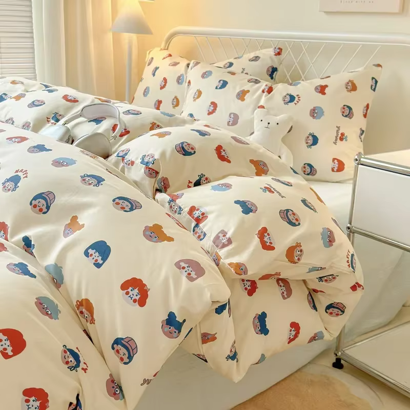 Parure de lit Queen, ensemble de draps imprimés réactifs, housse de couette douce en Polyester lavé,