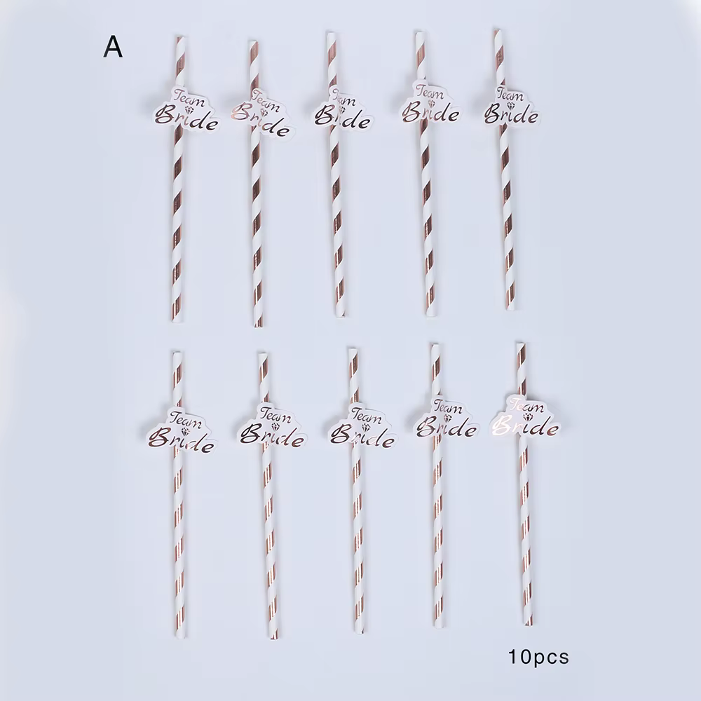 Lot de 10 pailles de fête en papier doré rose pour équipe de la future mariée, accessoires pour douc