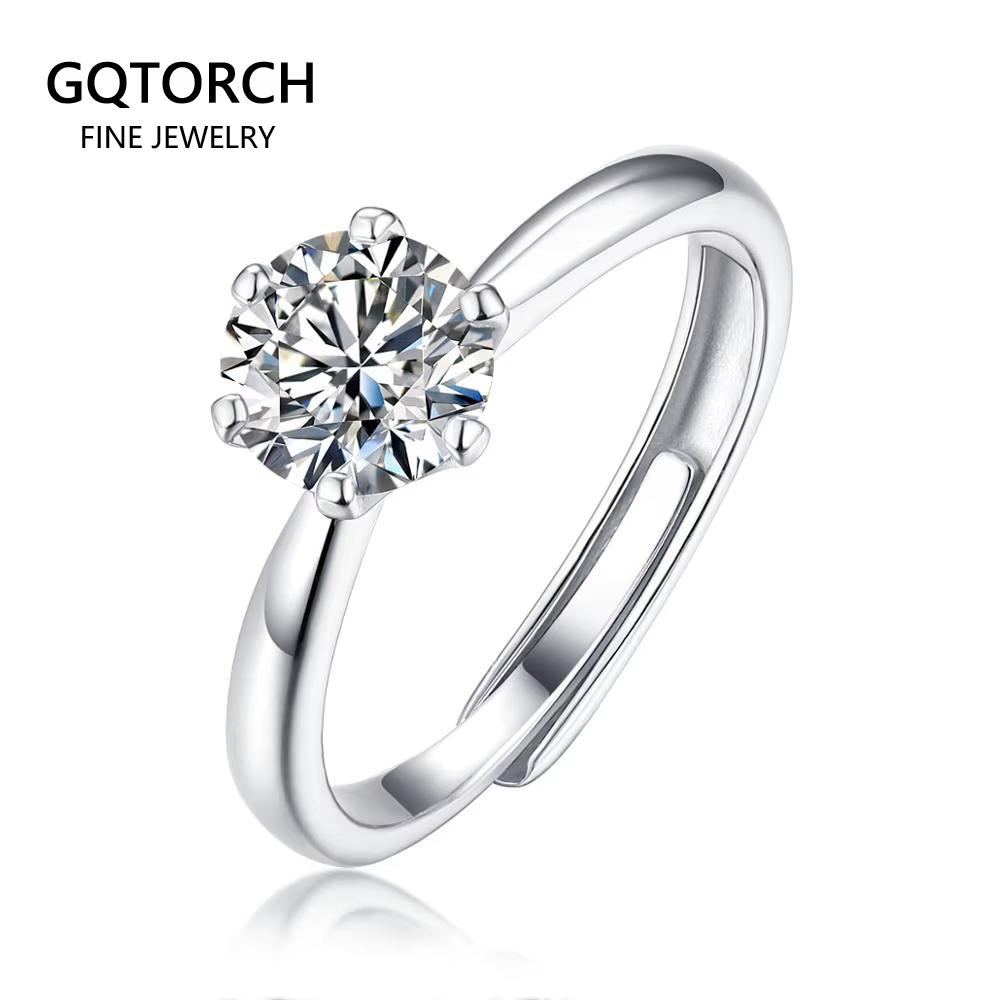 Bagues de mariage classiques 0.5 – 3 Carat 6 griffes en argent Sterling 925 Marquise Moissanite, ron