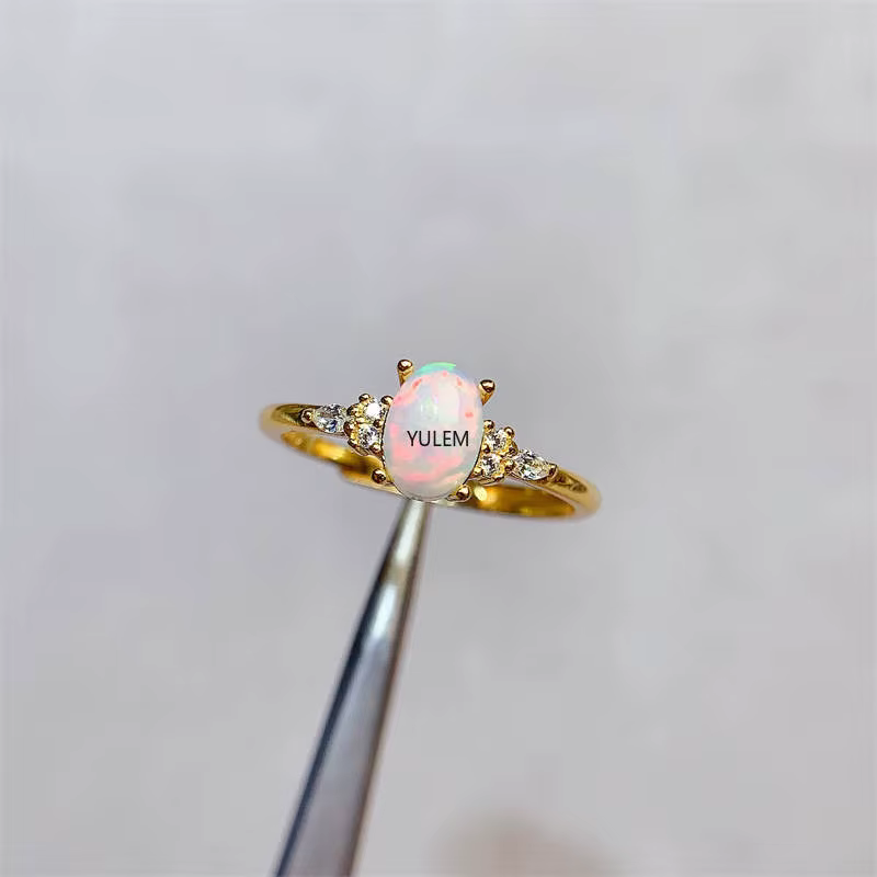 Bague en argent Sterling 925 opale naturelle, Design classique et élégant, bijoux fins de luxe léger