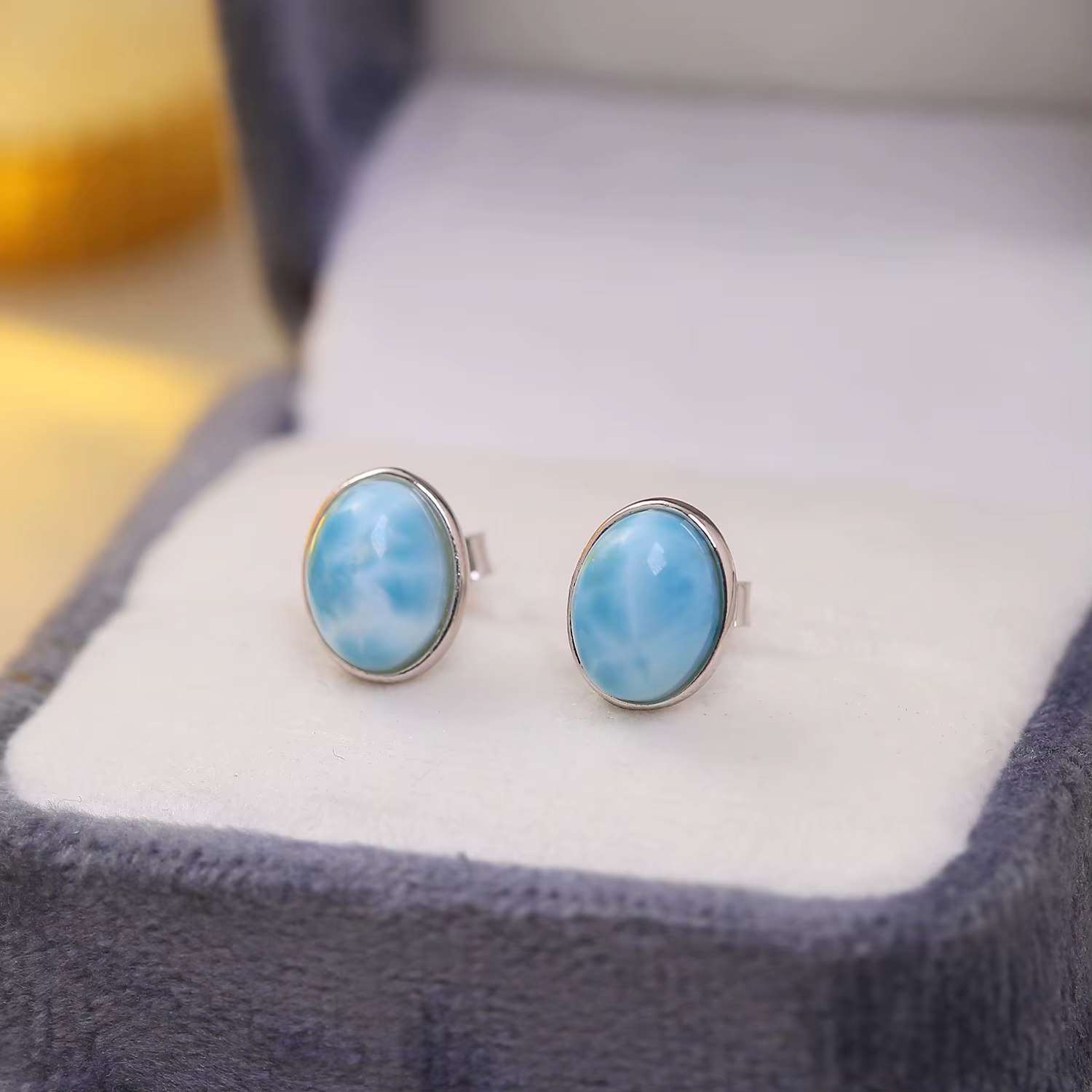 Boucles d'oreilles larimar en argent Sterling 925 pour femmes, véritable république dominicaine, bij