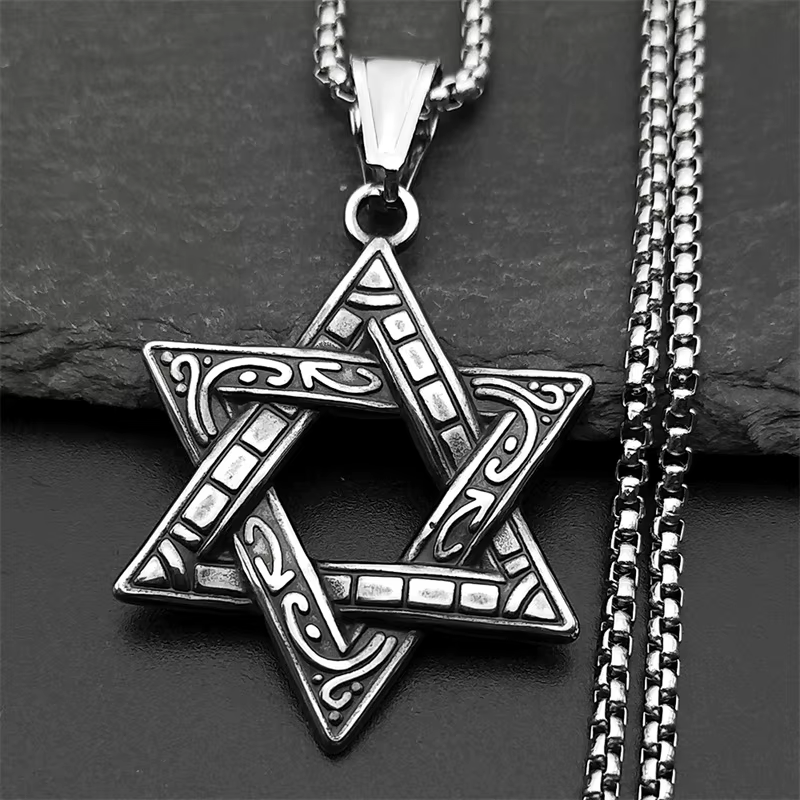 Collier pendentif étoile juive David pour hommes et femmes, en acier inoxydable, couleur or argent, 
