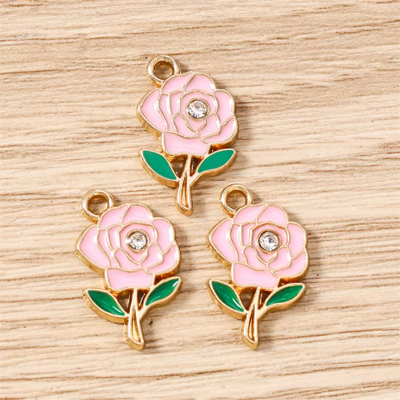 Breloques en forme de fleur en émail coloré, pendentifs pour la fabrication de boucles d'oreilles, c