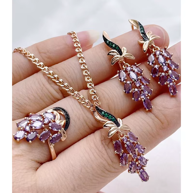 Kinel chaud 585 or Rose et or noir mélange ethnique Vintage femmes 3 pièces ensembles de bijoux vert