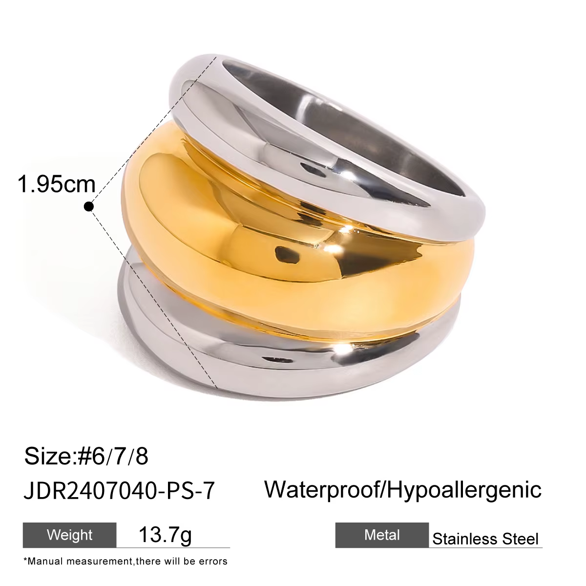 Ars – bagues en forme de dôme épais en acier inoxydable, plaquées or 18 carats, large bande pour fem
