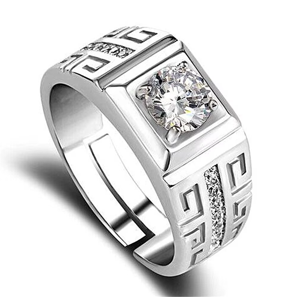 Bagues en argent Sterling 925 pour hommes, cristal brillant, taille réglable, cadeaux de mode, fianç