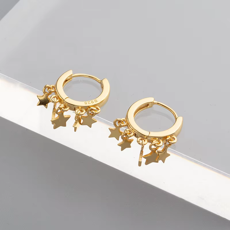 Boucles d'oreilles pendantes à pampilles étoiles plaquées or 18 carats pour femmes, boucle d'oreille