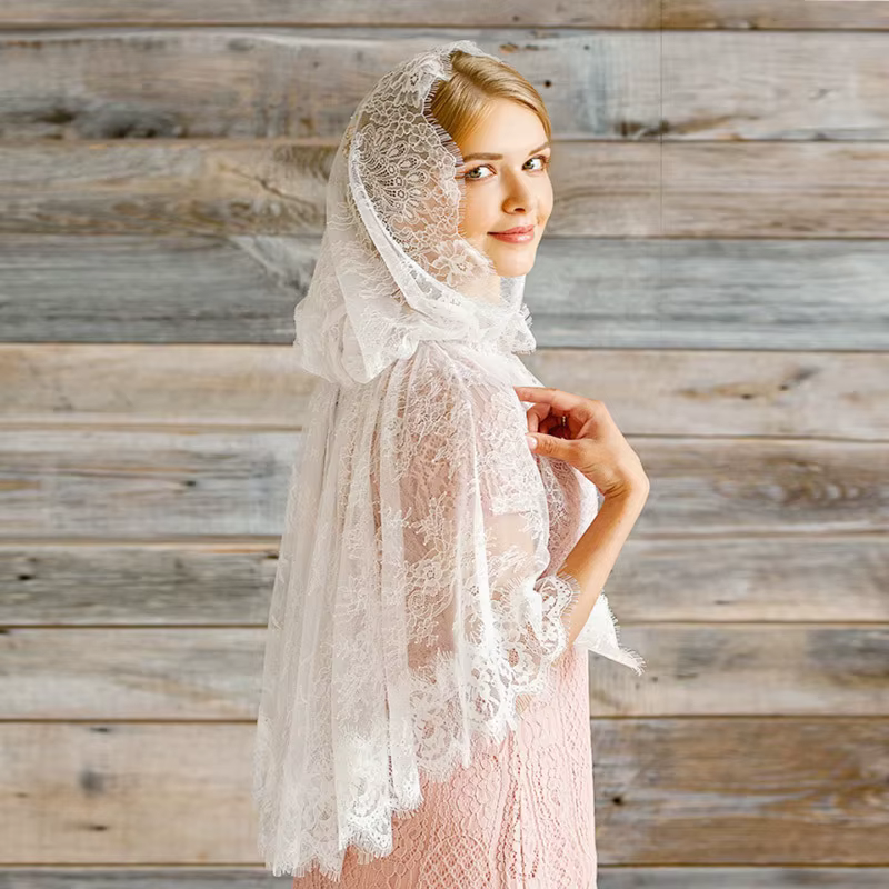 Voiles de dentelle traditionnels vintage, voile de mantille de mariage en mousseline, couvre-chef de