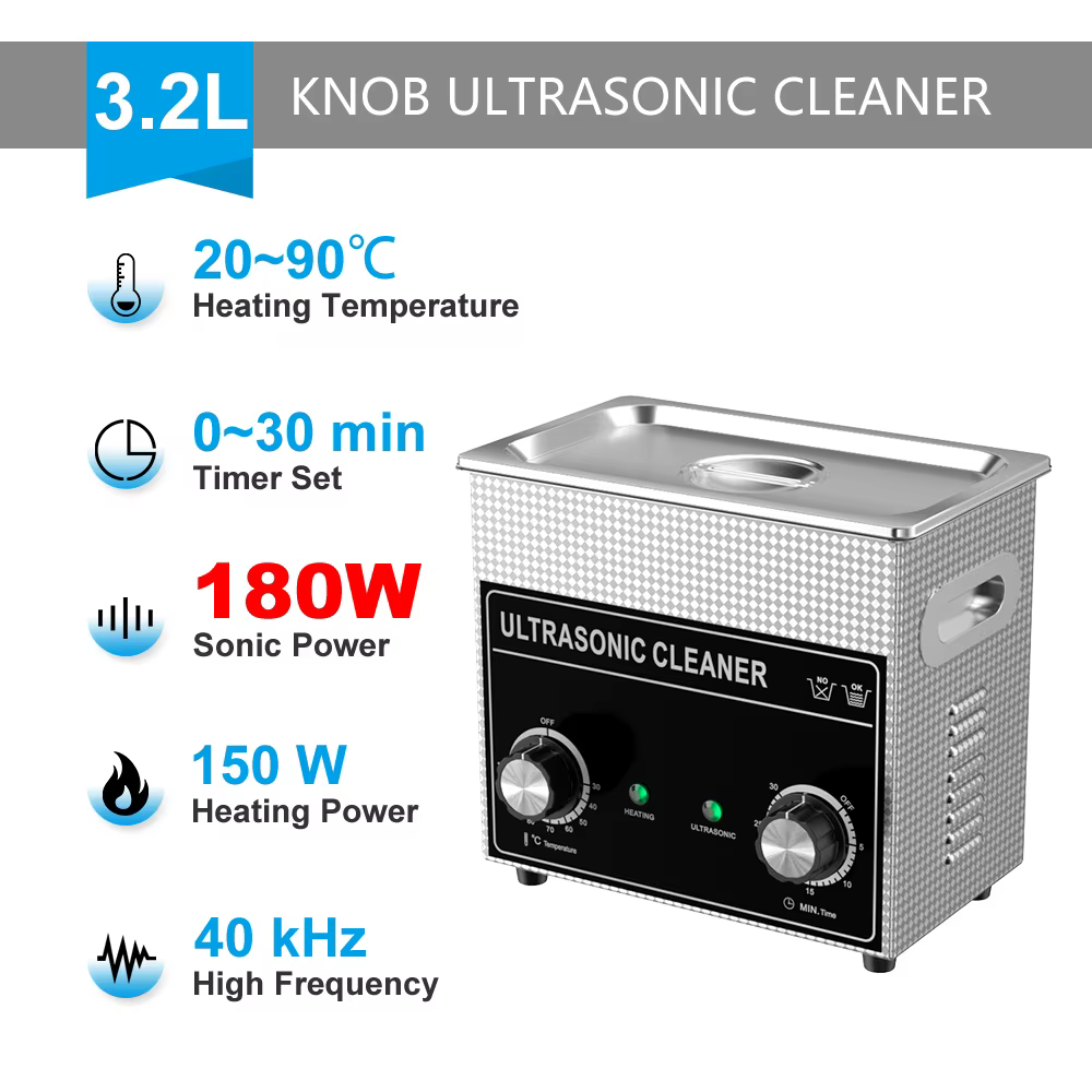 Nettoyeur à ultrasons en laiton, 3,2 l, 120W/180W, bain avec minuterie chauffante et panier pour liv