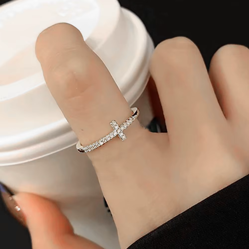 Bague Double Croix Délicate Chic en Or Rose, Bijoux de Doigt à la Mode, Toutes les Tailles, pour Cou