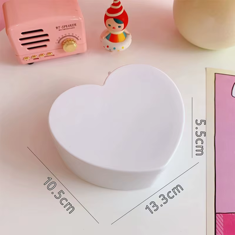 Boîte de rangement de bijoux en forme de cœur pour filles, avec miroir, Bracelets en plastique rose 