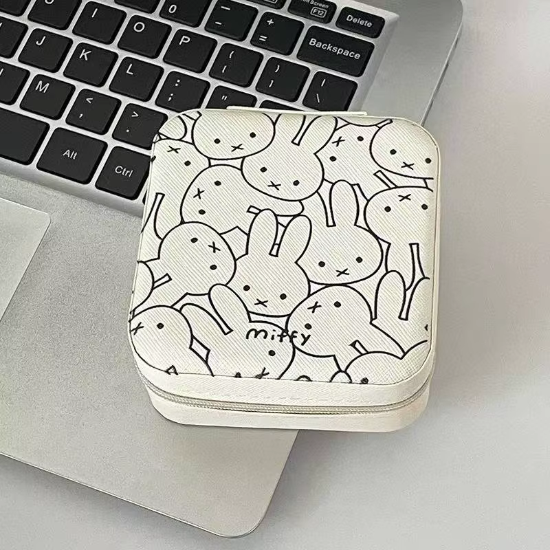 Boîte à bijoux portable Miffy Lapin Mignon, mini étui de voyage avec compartiments, organiseur de de
